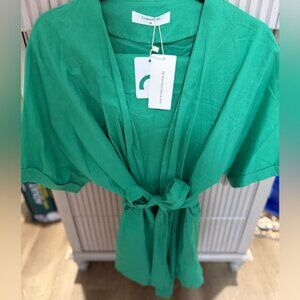 Commence Green Oversized Linen Tied 2 Piece Pant Set